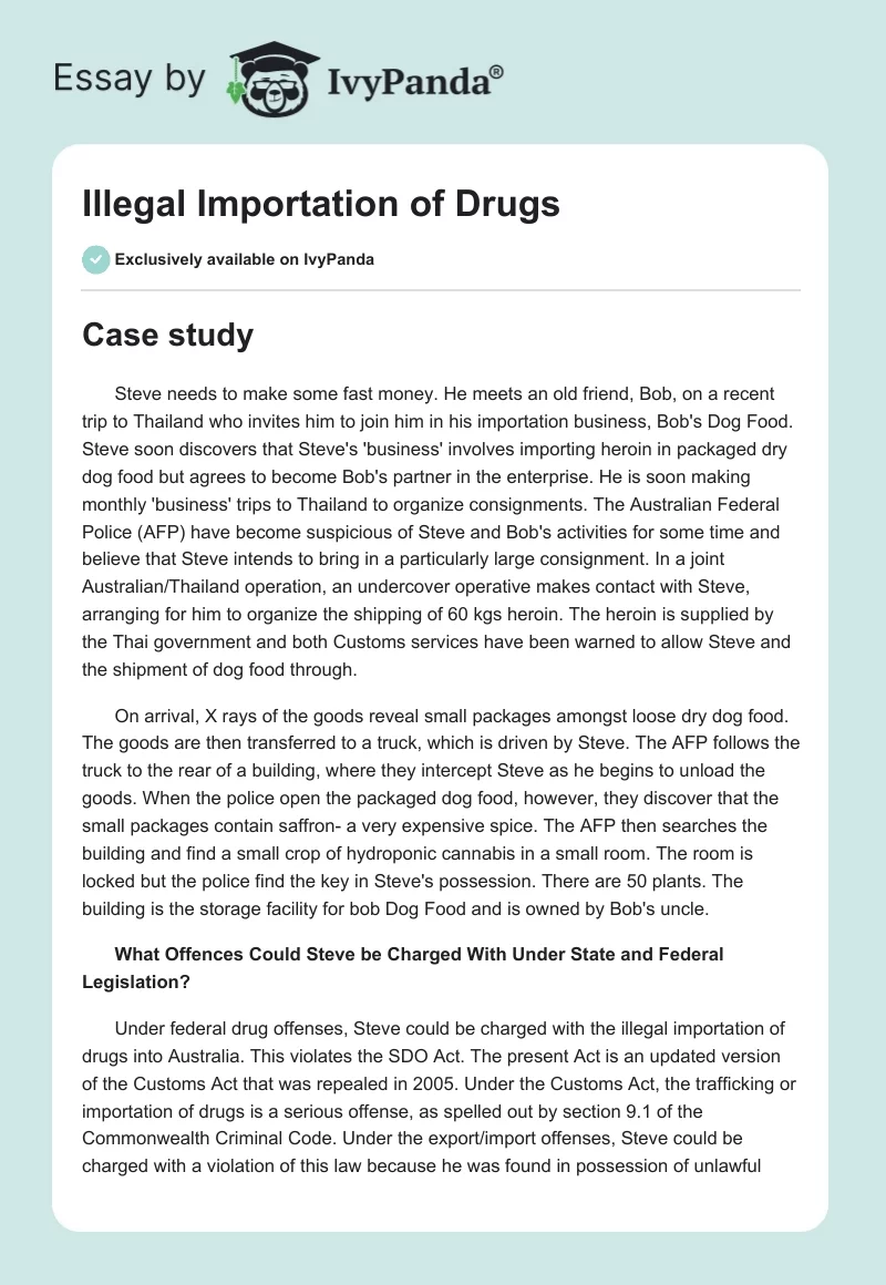 Illegal Importation of Drugs. Page 1