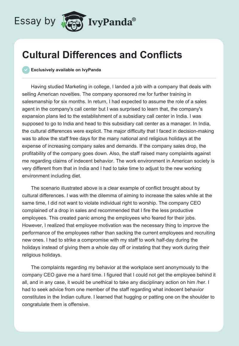 Cultural Differences and Conflicts. Page 1