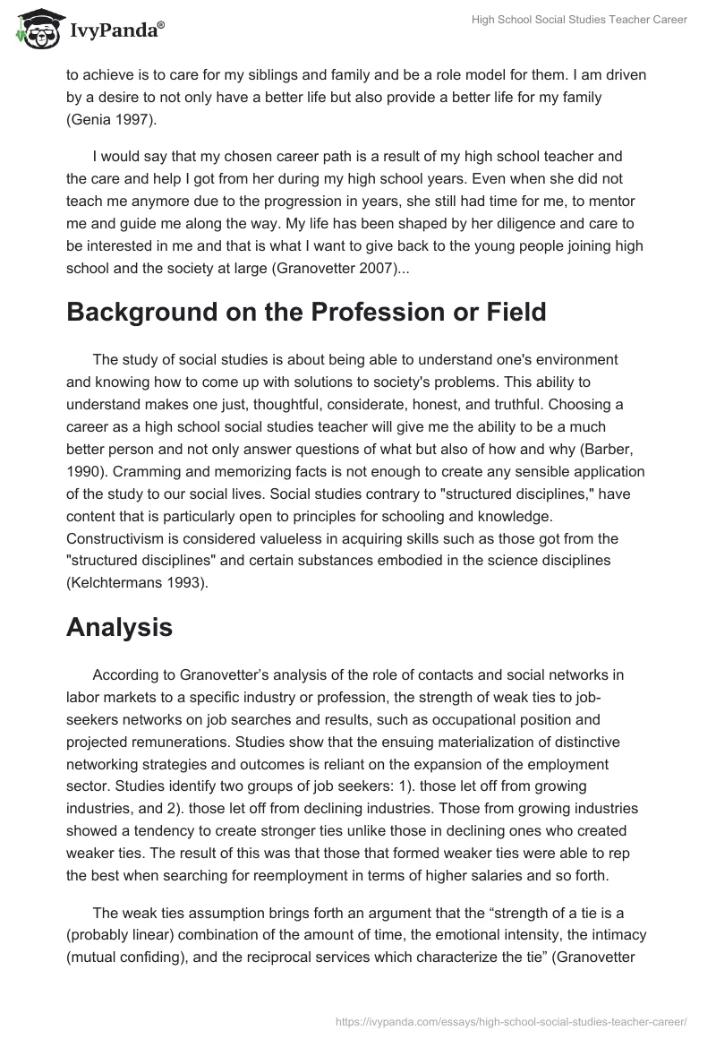 High School Social Studies Teacher Career. Page 2