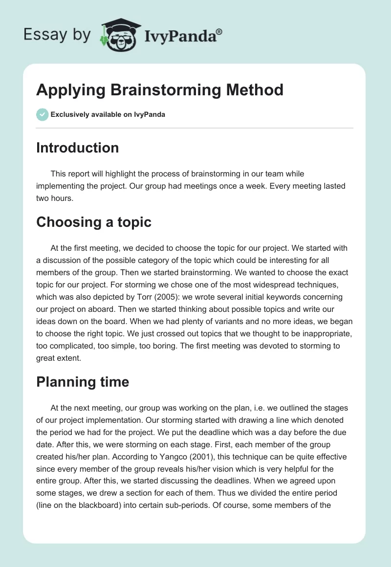 Applying Brainstorming Method. Page 1