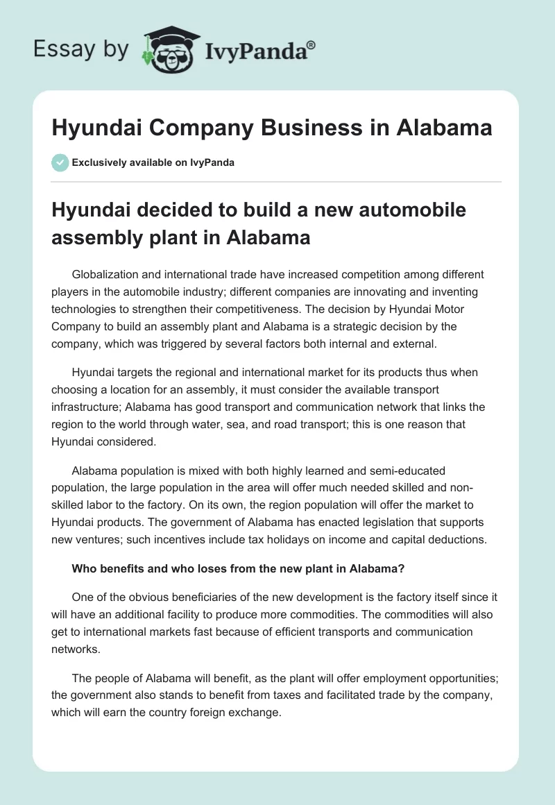 Hyundai Company Business in Alabama. Page 1