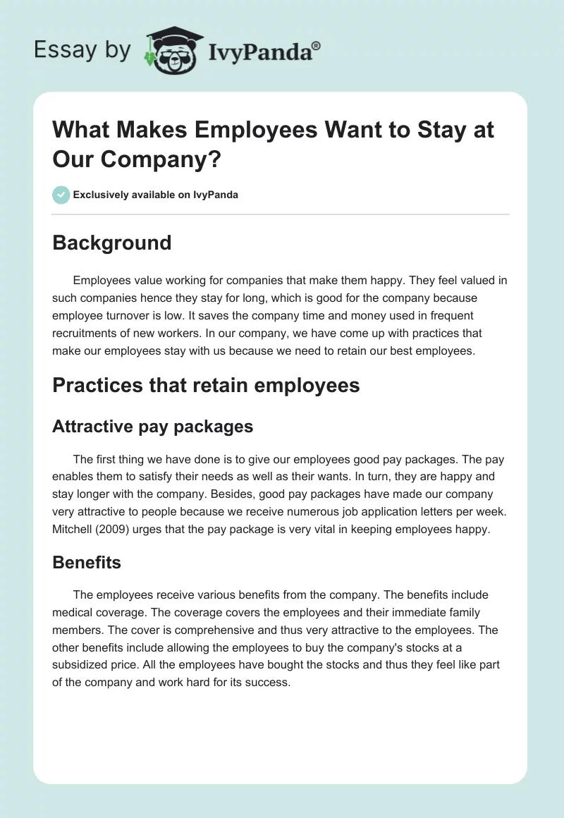 What Makes Employees Want to Stay at Our Company?. Page 1