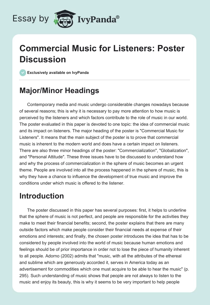 Commercial Music for Listeners: Poster Discussion. Page 1