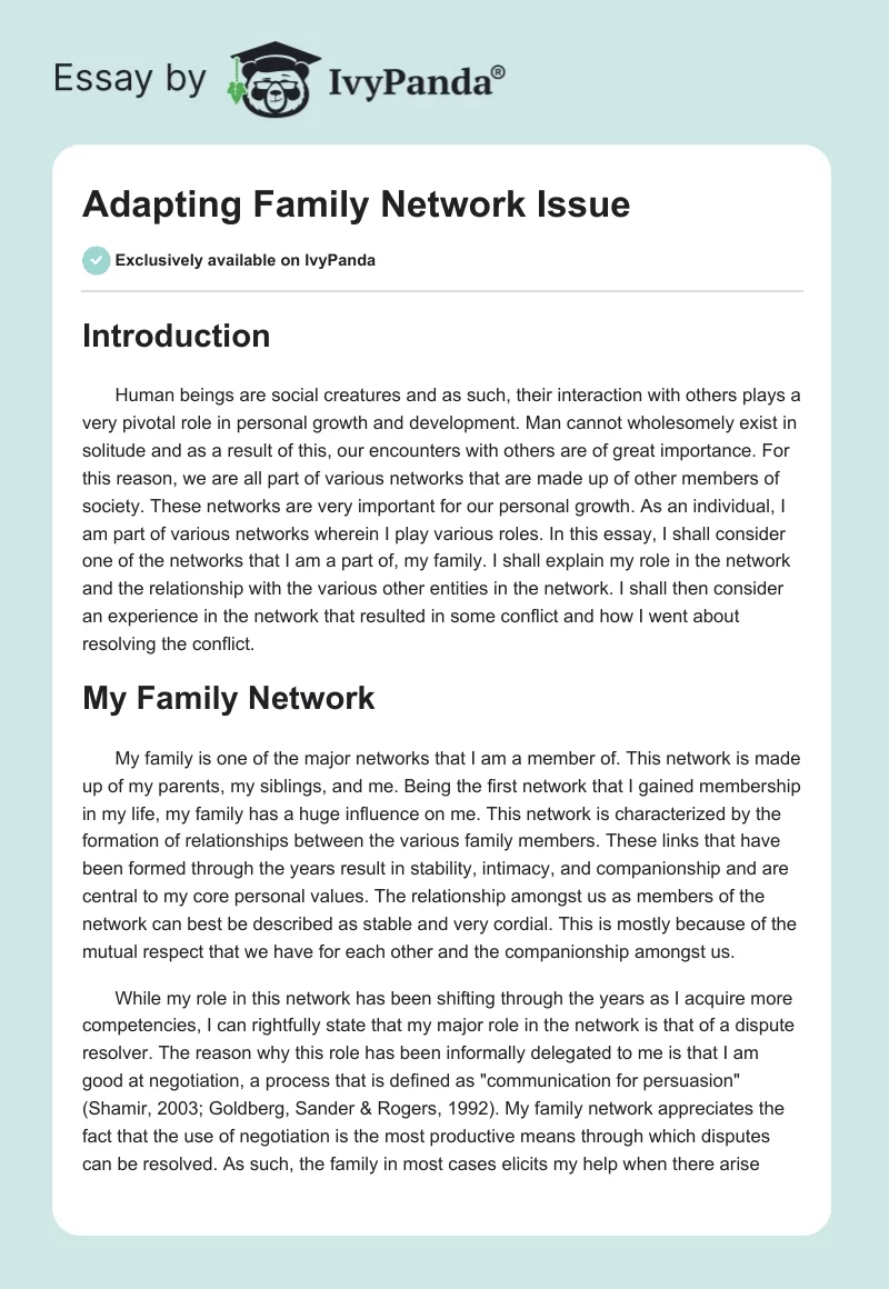 Adapting Family Network Issue. Page 1