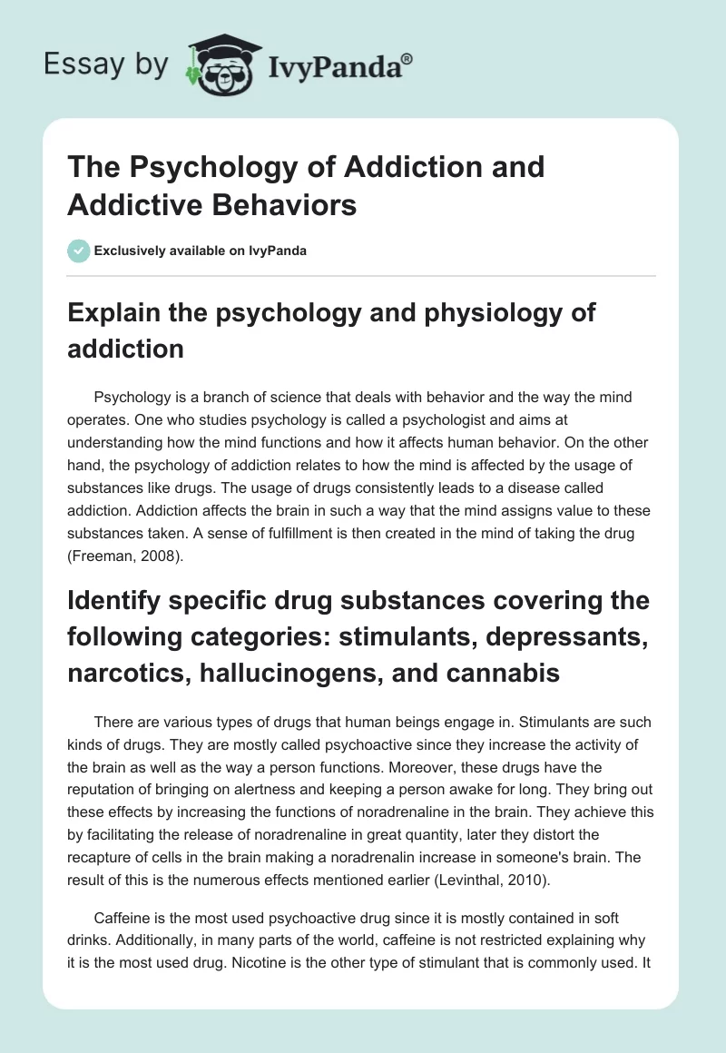 The Psychology of Addiction and Addictive Behaviors. Page 1