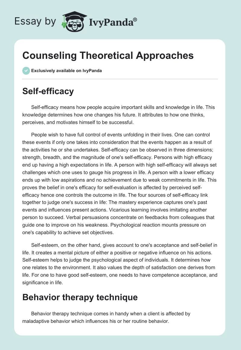 Counseling Theoretical Approaches. Page 1