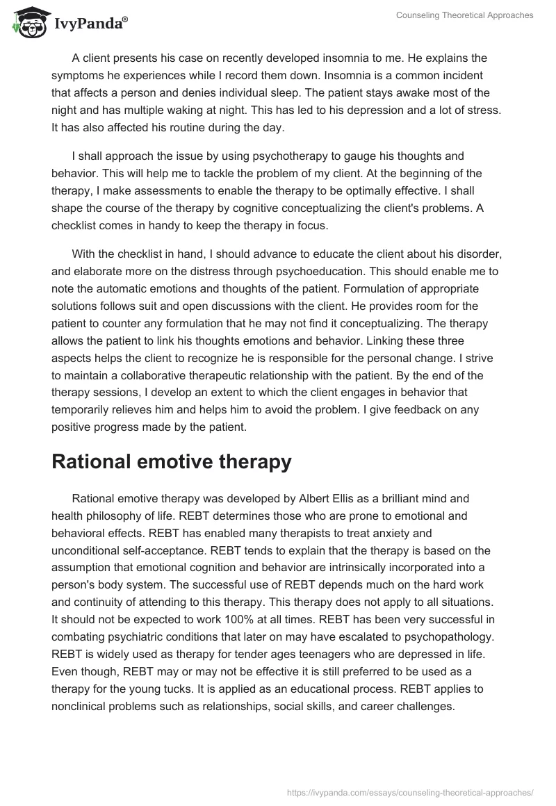 Counseling Theoretical Approaches. Page 2