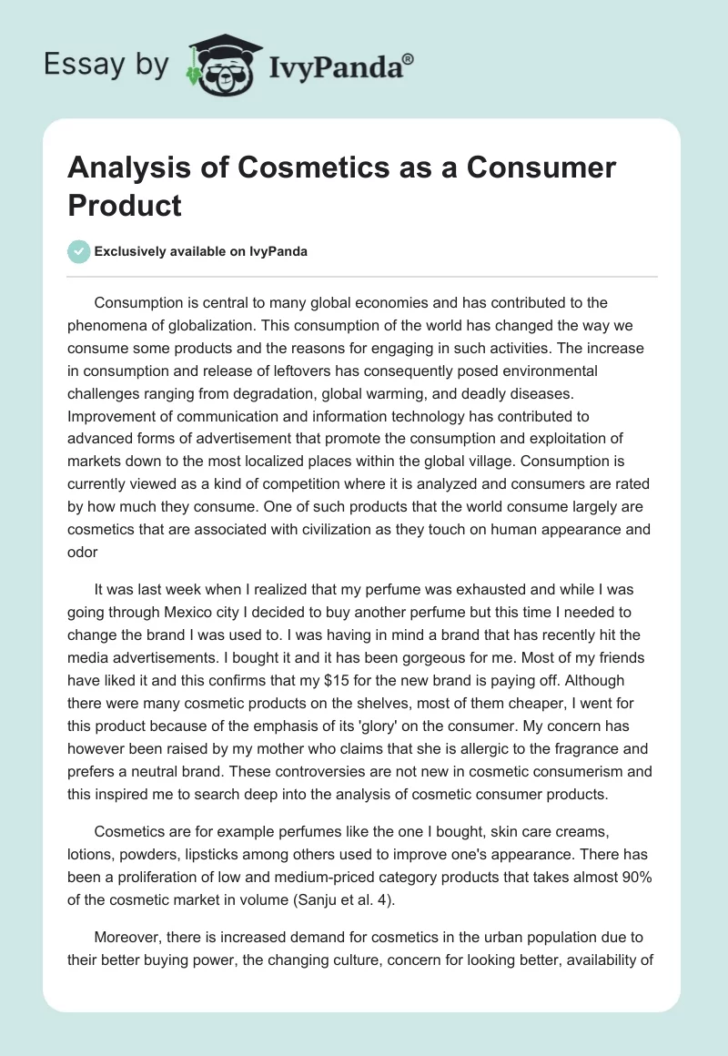 Analysis of Cosmetics as a Consumer Product. Page 1