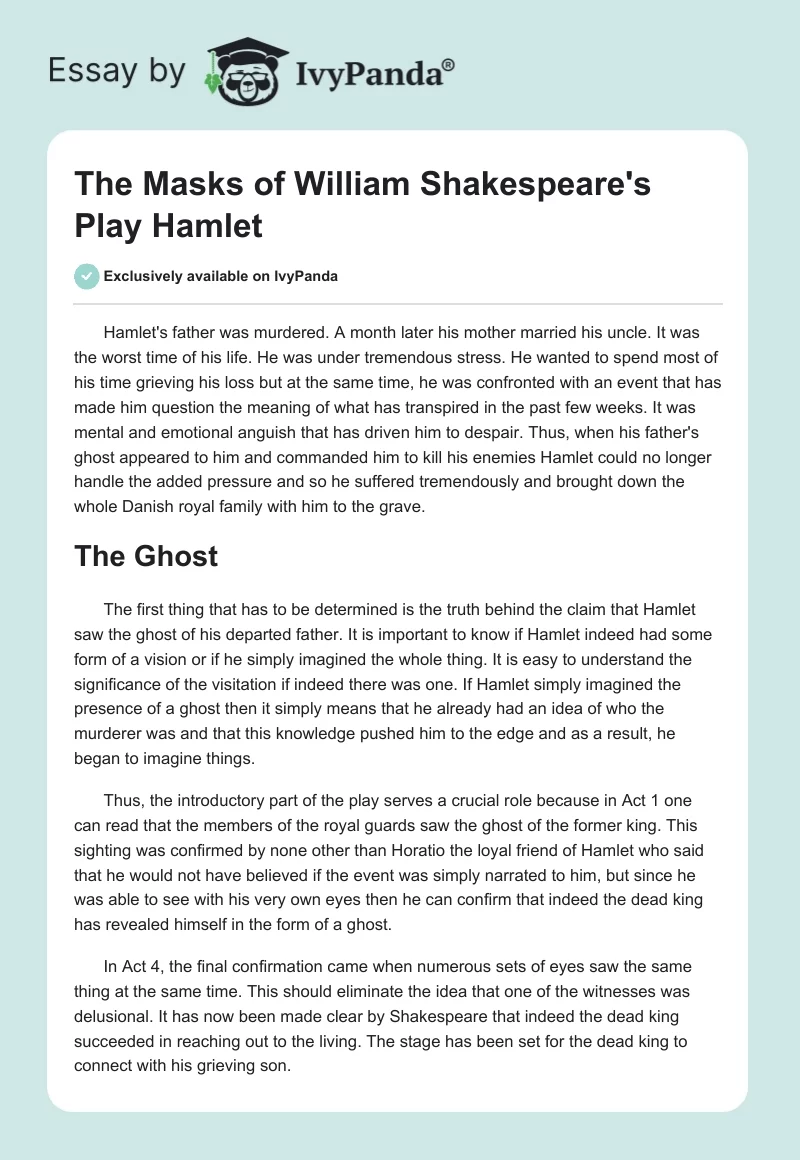 The Masks of William Shakespeare's Play "Hamlet". Page 1