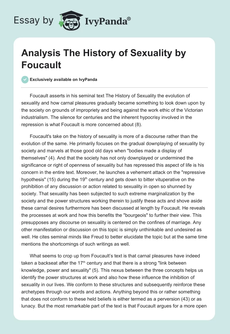 Analysis "The History of Sexuality" by Foucault. Page 1