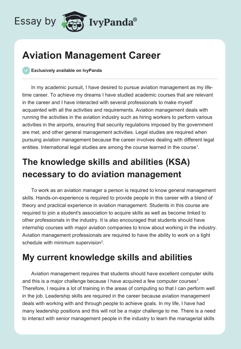 Aviation Management Career. Page 1