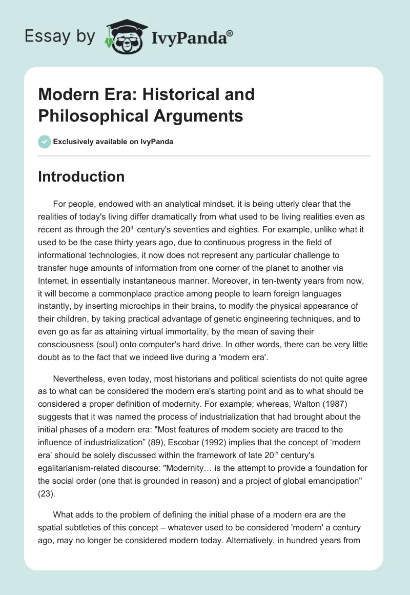 Modern Era: Historical and Philosophical Arguments. Page 1