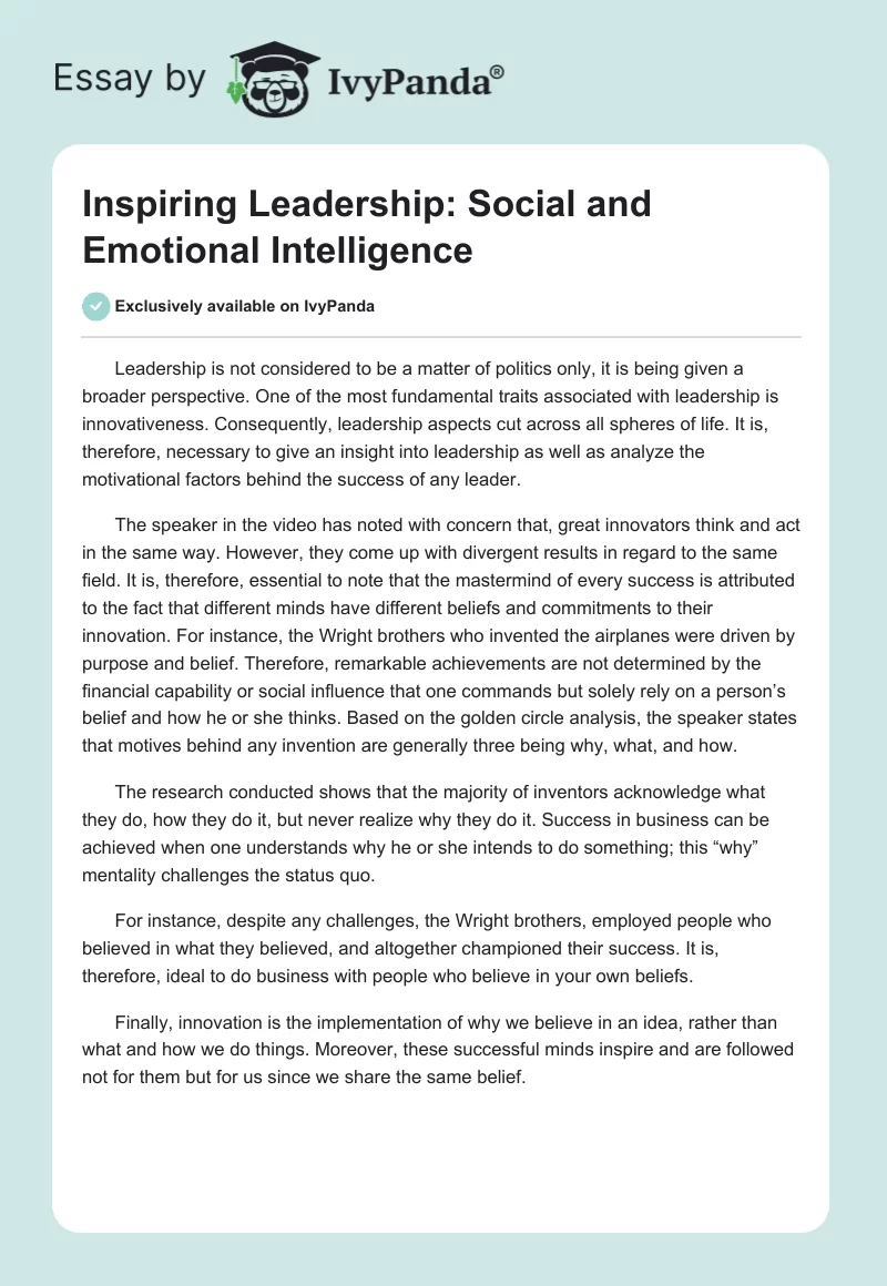 Inspiring Leadership: Social and Emotional Intelligence. Page 1