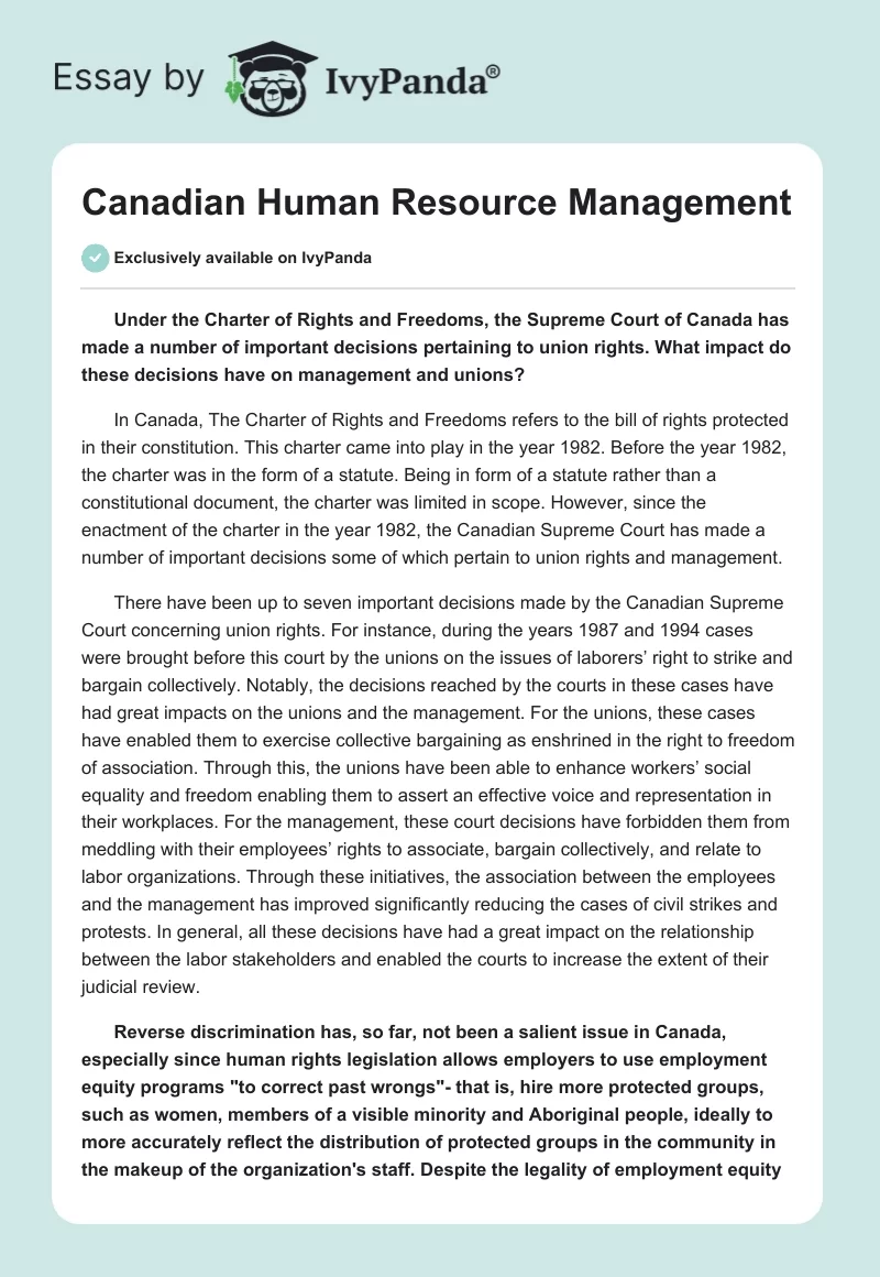 Canadian Human Resource Management. Page 1