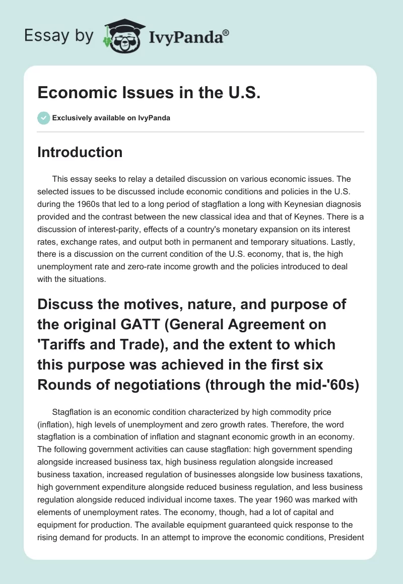 Economic Analysis: Stagflation and Policy Impact in the 1960s. Page 1