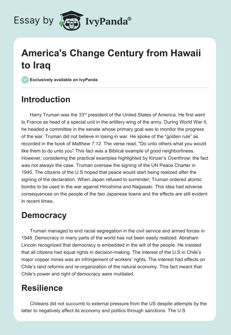 America's Change Century from Hawaii to Iraq. Page 1