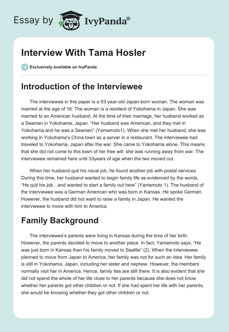 Interview With Tama Hosler. Page 1