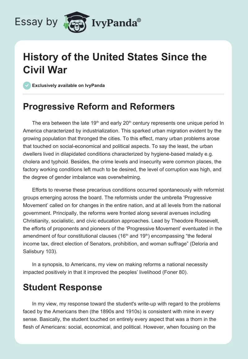 History of the United States Since the Civil War. Page 1