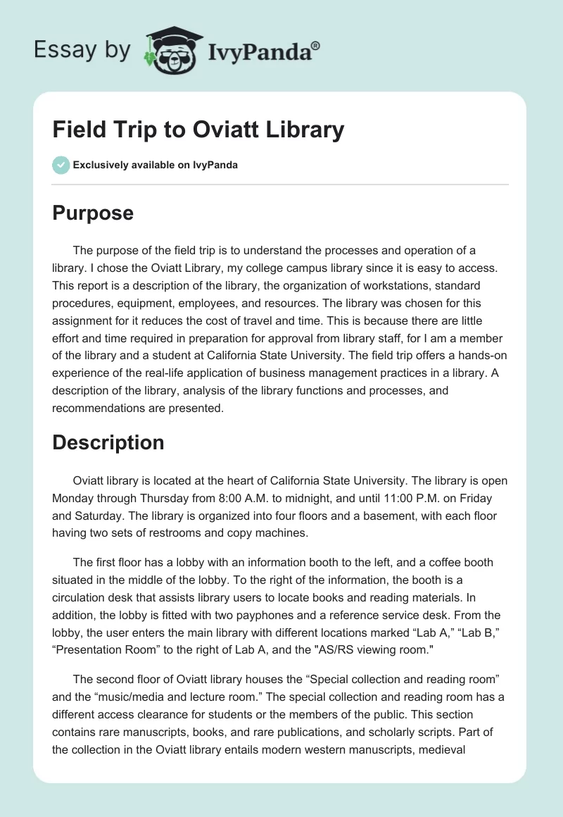 Field Trip to Oviatt Library. Page 1