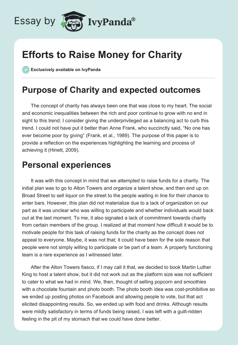 Efforts to Raise Money for Charity. Page 1