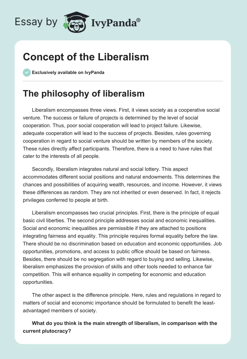Concept of the Liberalism. Page 1