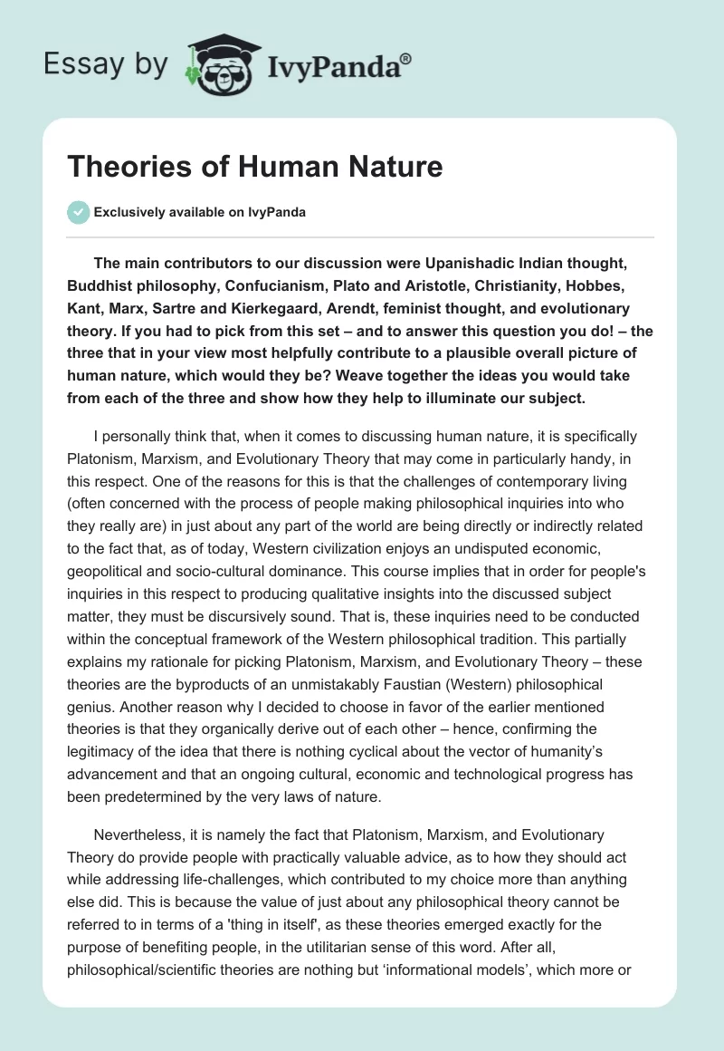 Theories of Human Nature - 2814 Words | Essay Example