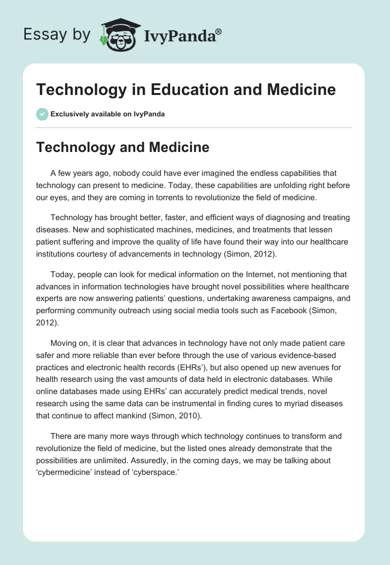 Technology in Education and Medicine. Page 1