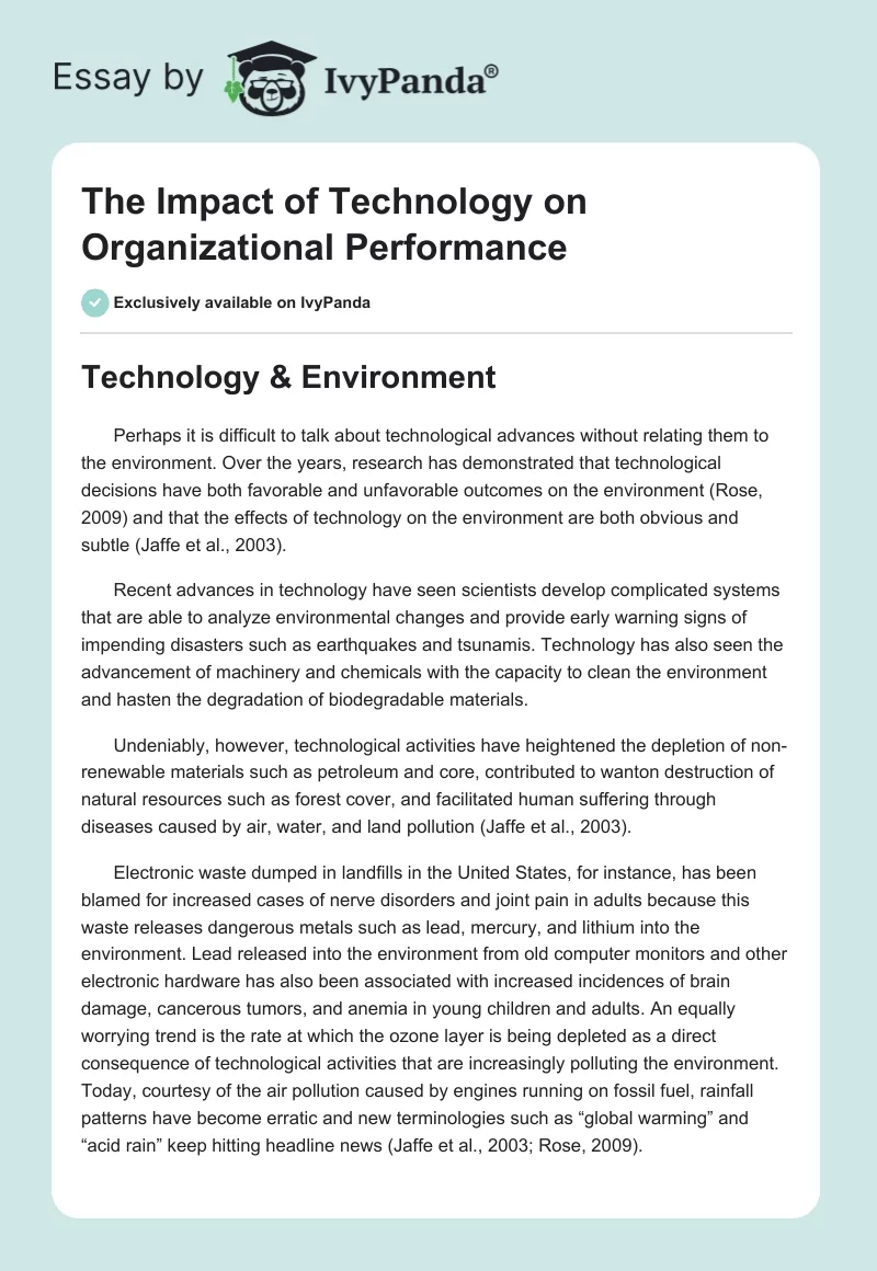 The Impact of Technology on Organizational Performance. Page 1