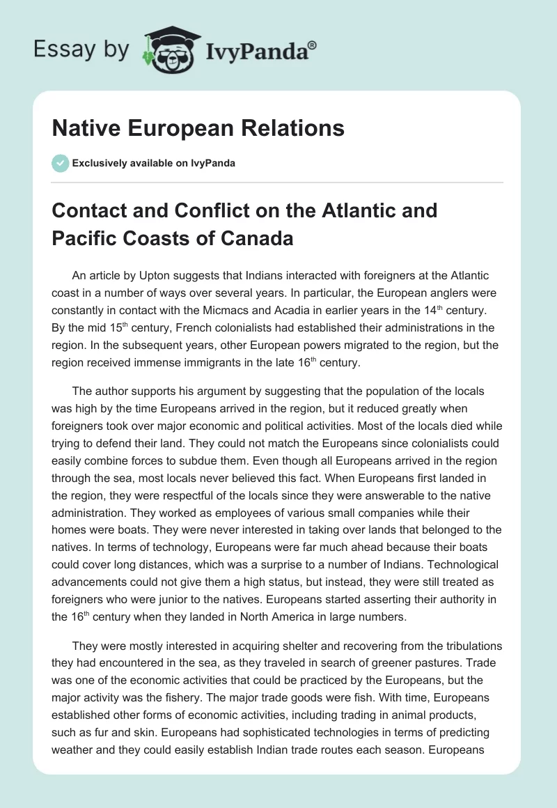 Native European Relations. Page 1