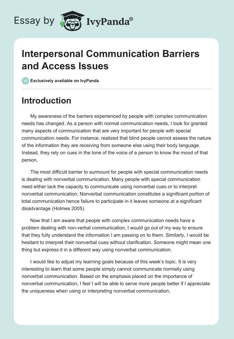 Interpersonal Communication Barriers and Access Issues. Page 1