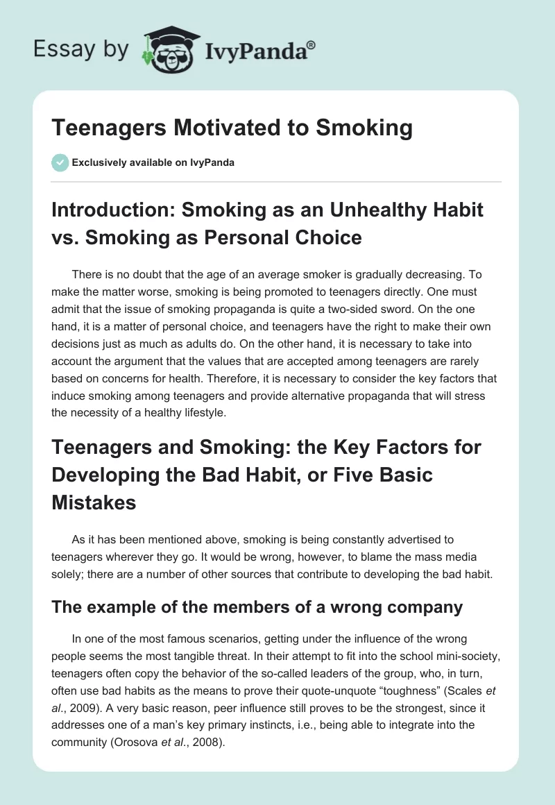 Teenagers Motivated to Smoking. Page 1