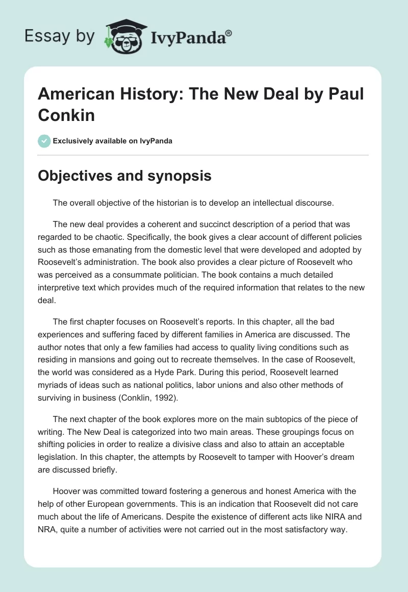 American History: "The New Deal" by Paul Conkin. Page 1