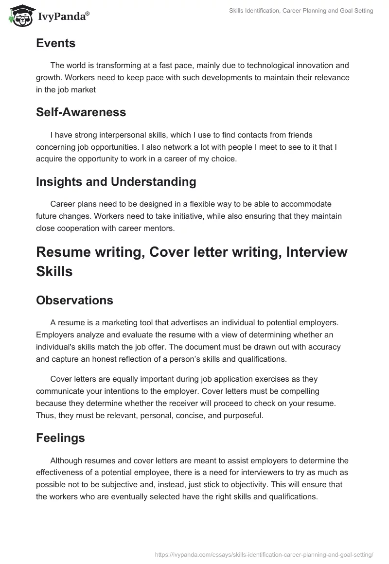 Skills Identification, Career Planning and Goal Setting. Page 2