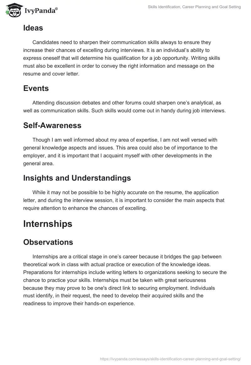 Skills Identification, Career Planning and Goal Setting. Page 3