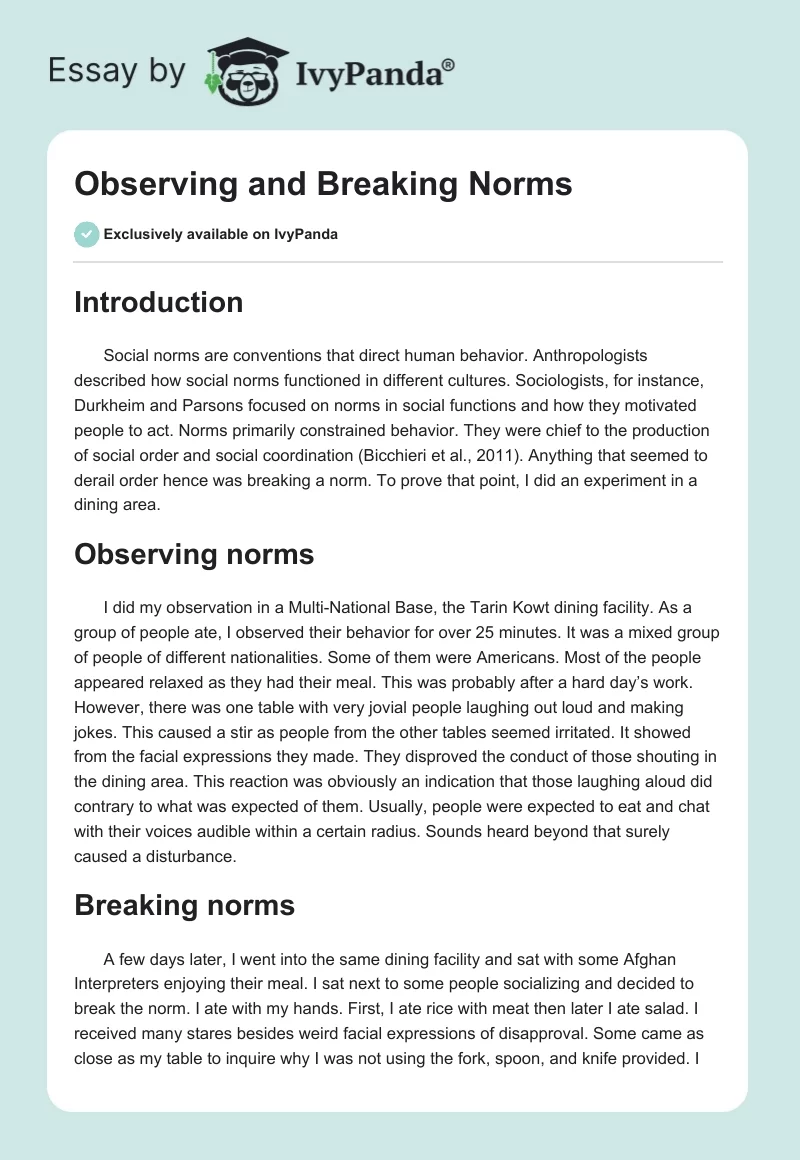 Observing and Breaking Norms. Page 1