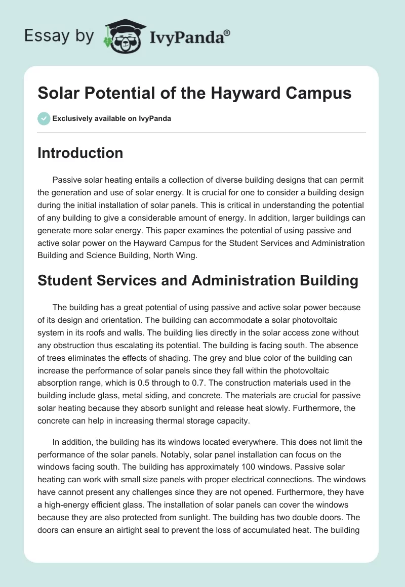 Solar Potential of the Hayward Campus. Page 1