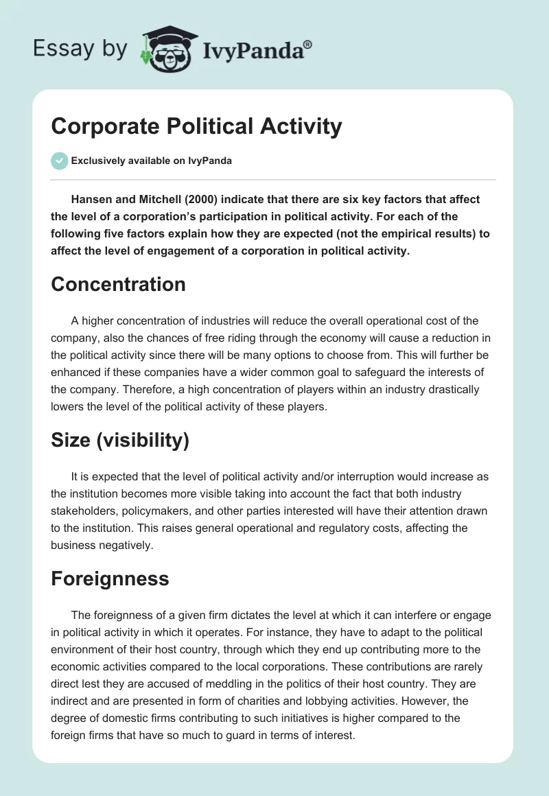 Corporate Political Activity. Page 1