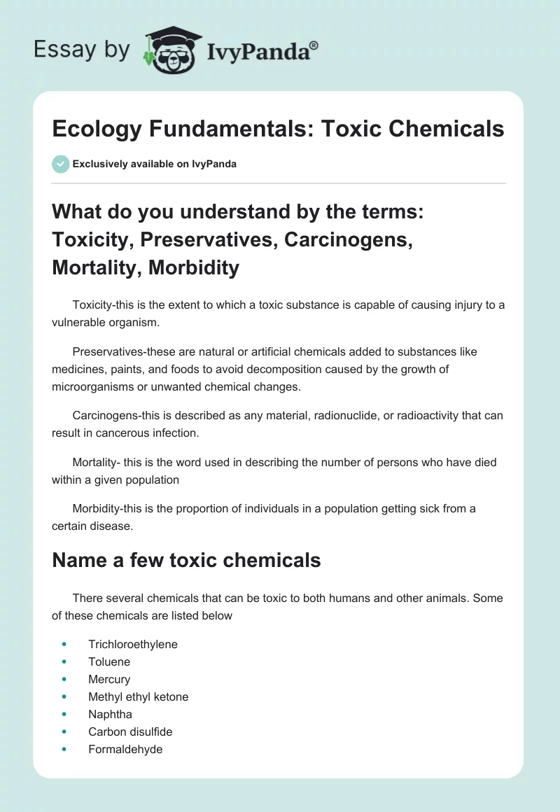 Ecology Fundamentals: Toxic Chemicals. Page 1