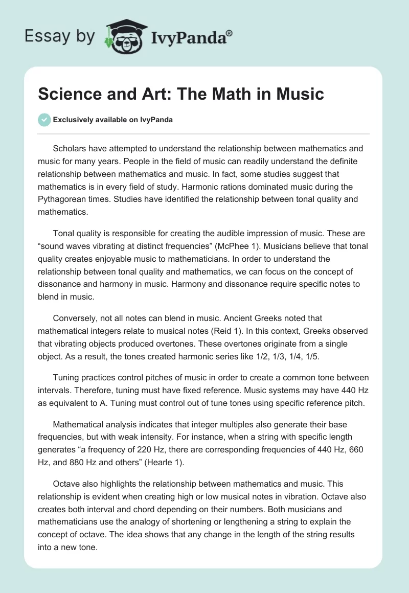 Science and Art: The Math in Music. Page 1