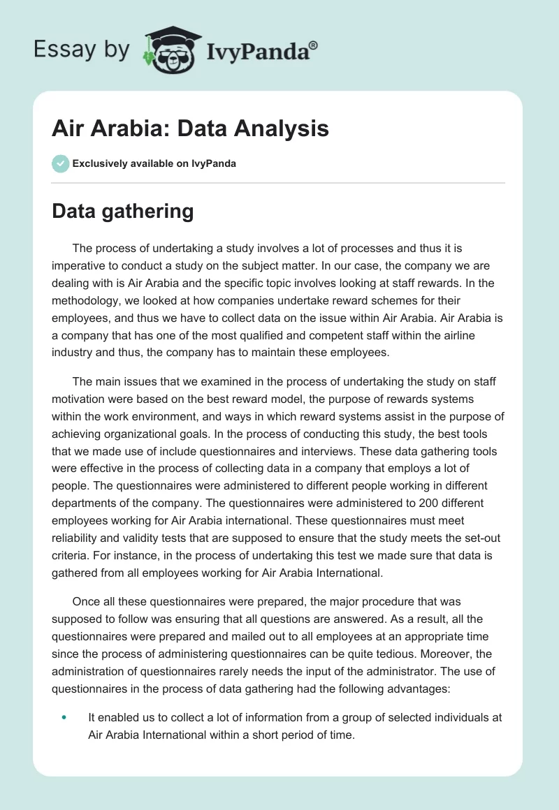 Air Arabia: Data Analysis. Page 1