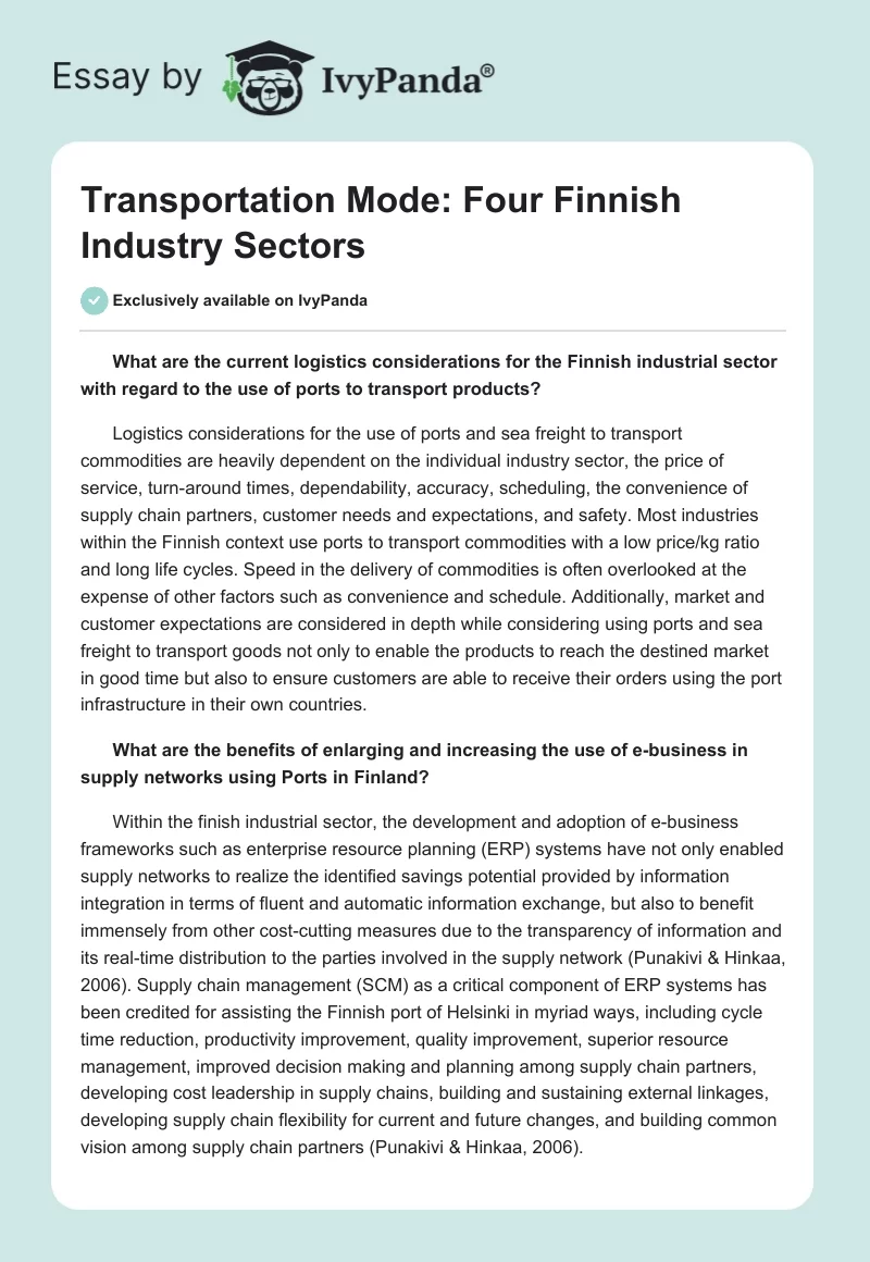 Transportation Mode: Four Finnish Industry Sectors. Page 1