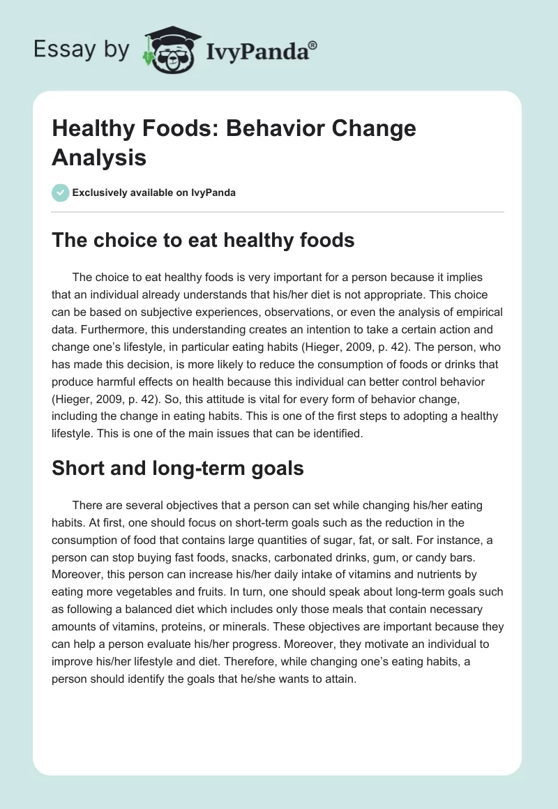 Healthy Foods: Behavior Change Analysis. Page 1