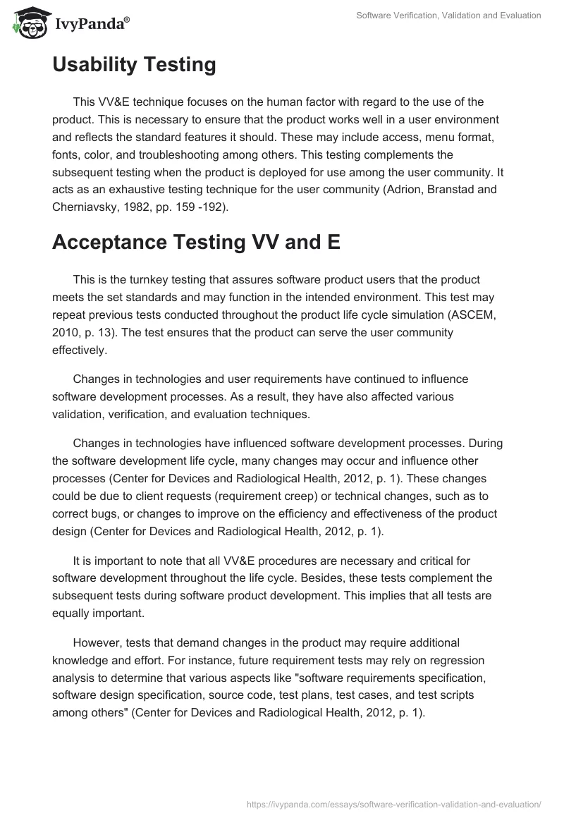 Software Verification, Validation and Evaluation. Page 2