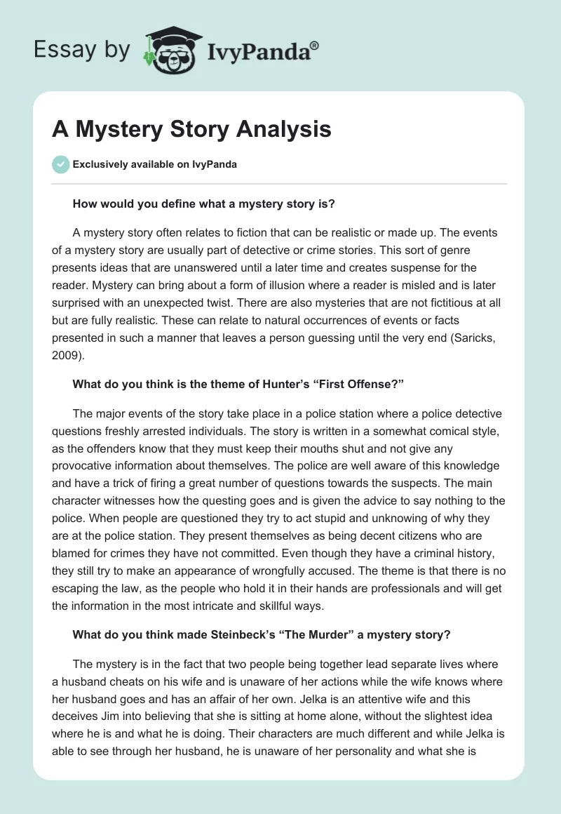 A Mystery Story Analysis. Page 1