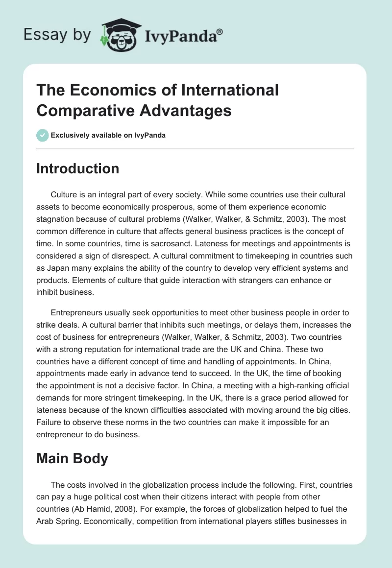 The Economics of International Comparative Advantages - 2294 Words ...