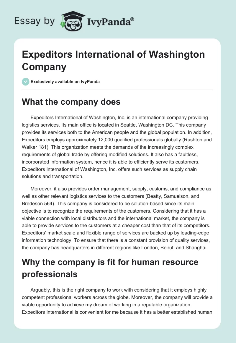 Expeditors International of Washington Company. Page 1