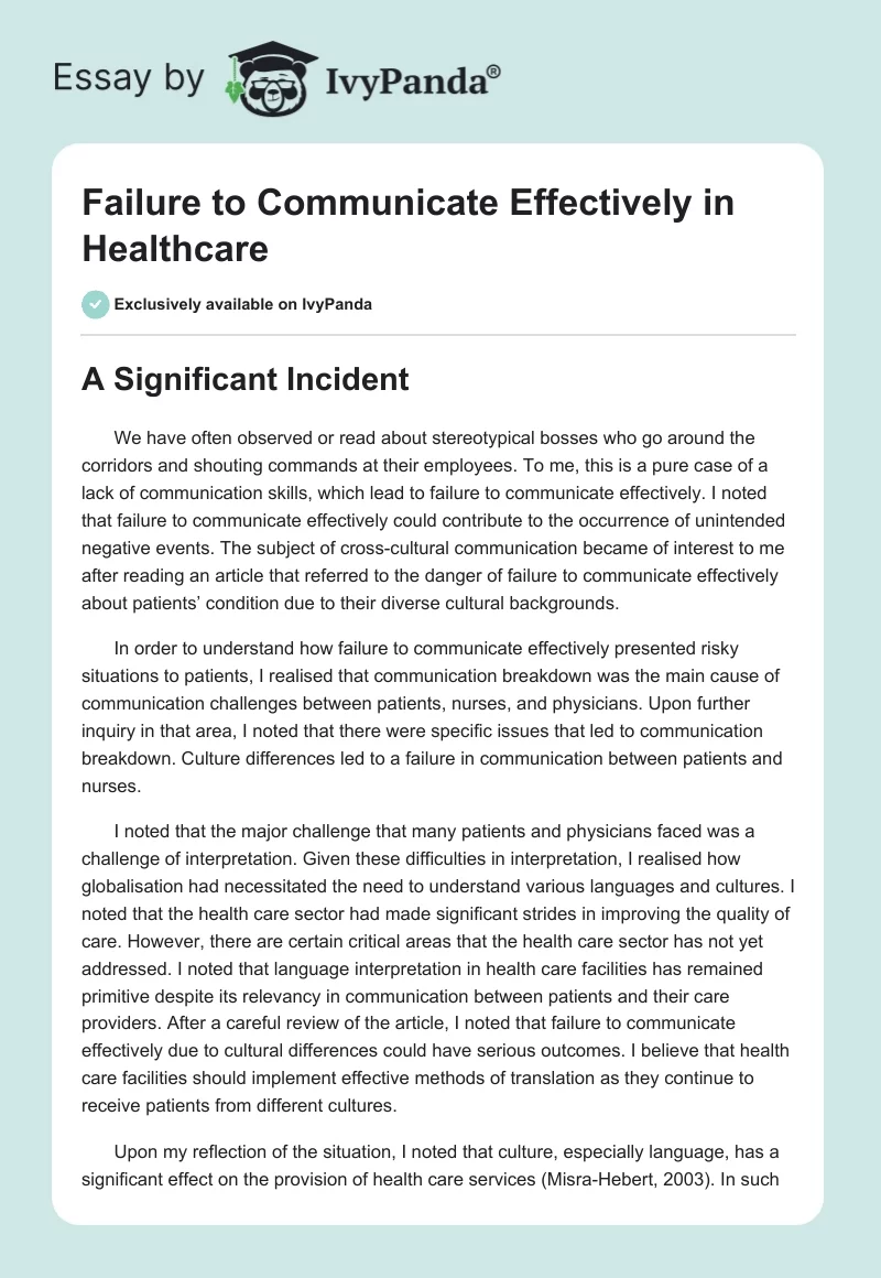 Failure to Communicate Effectively in Healthcare. Page 1