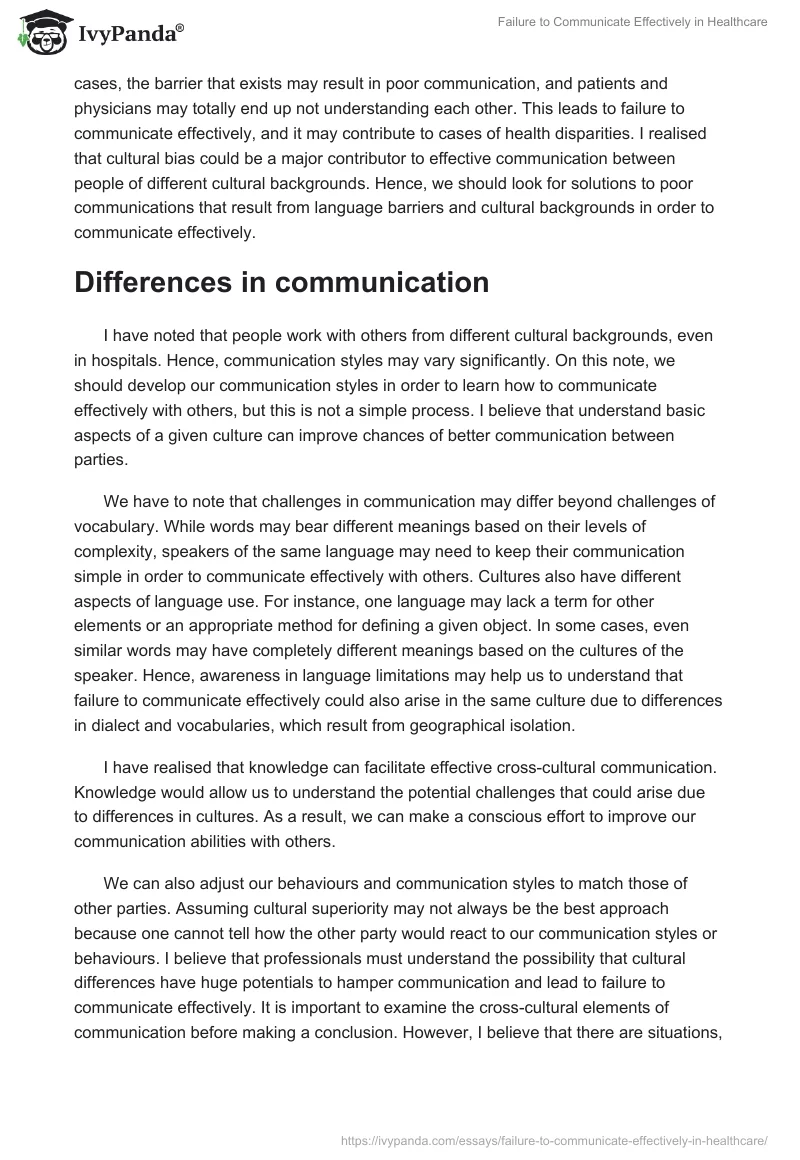 Failure to Communicate Effectively in Healthcare. Page 2