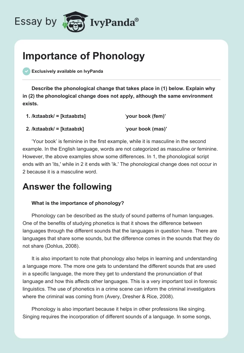 Importance of Phonology. Page 1