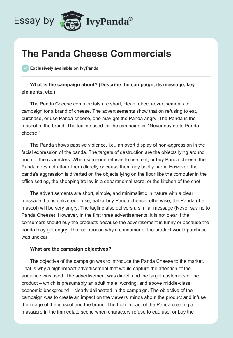 The Panda Cheese Commercials. Page 1